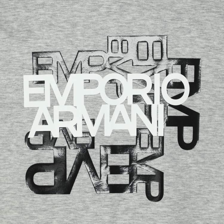 Pre Owned Emporio Armani Grey Cotton Logo Print Crew Neck T-Shirt XL