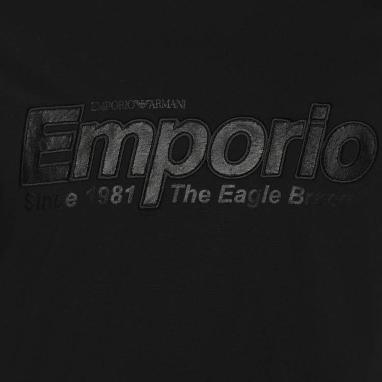 Pre Owned Emporio Armani Black Jersey Logo Embroidered T-Shirt M