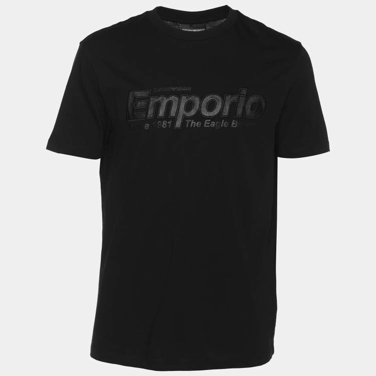 Pre Owned Emporio Armani Black Jersey Logo Embroidered T-Shirt M