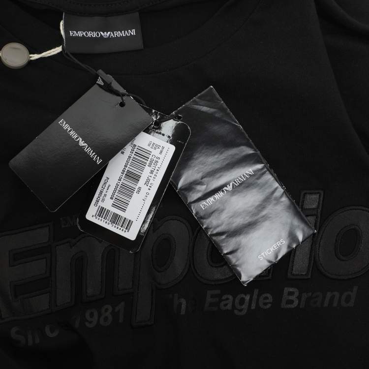 Pre Owned Emporio Armani Black Jersey Logo Embroidered T-Shirt M