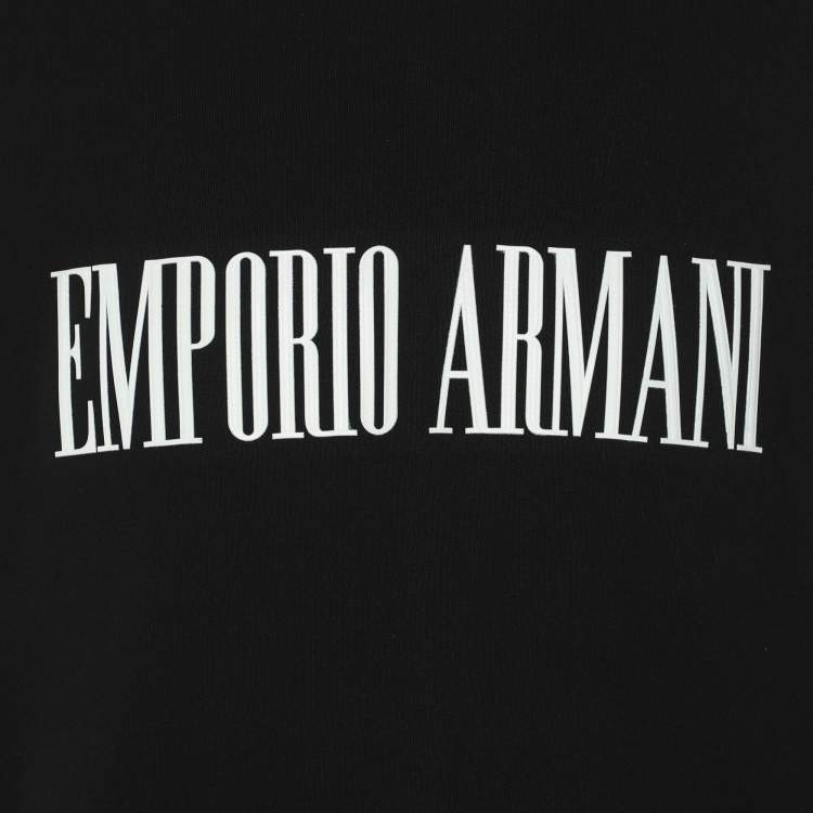 Pre Owned Emporio Armani Black Jersey Logo Print Cotton Sweatshirt M