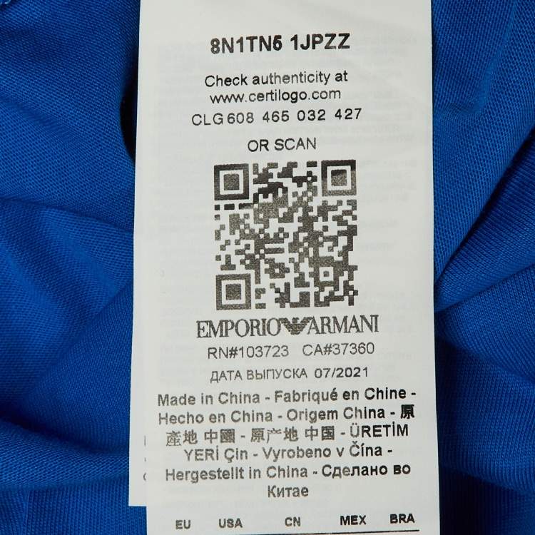 Pre Owned Emporio Armani Blue Logo Printed Cotton Knit T-Shirt L