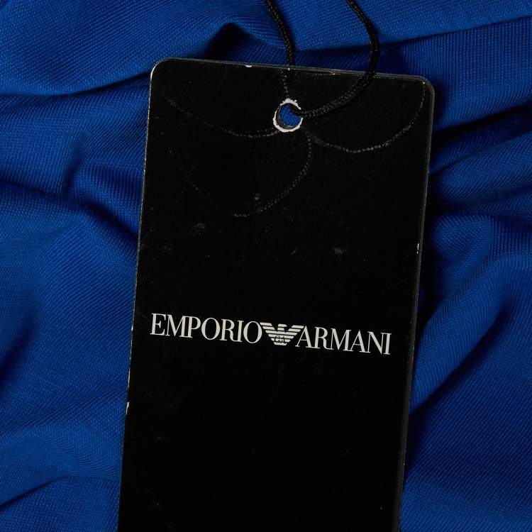 Pre Owned Emporio Armani Blue Logo Printed Cotton Knit T-Shirt L