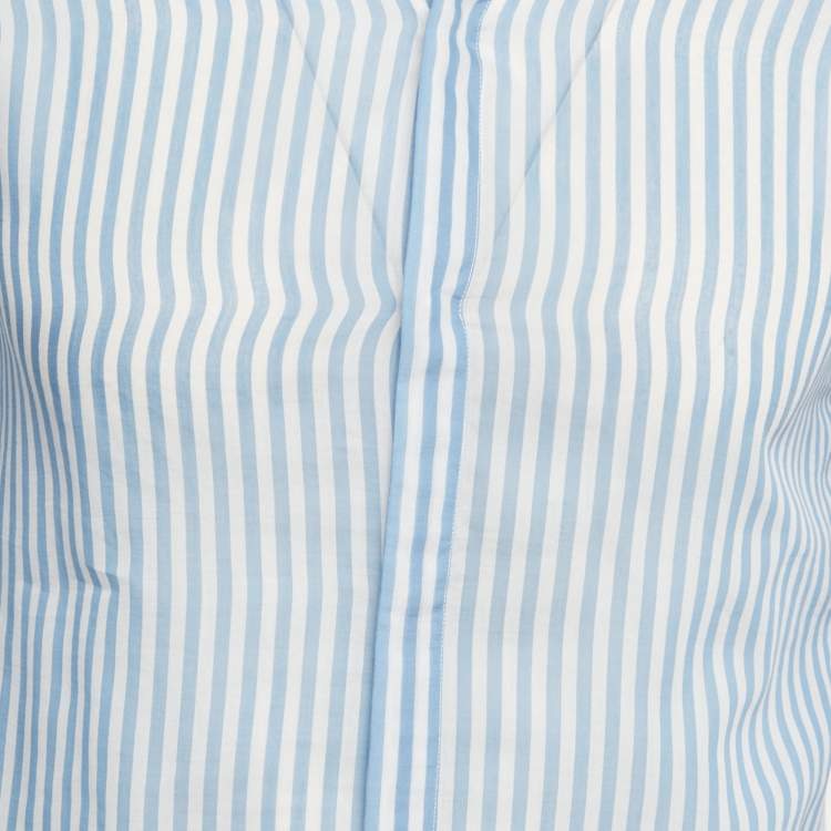 Pre Owned Emporio Armani Blue Striped Cotton Blend Madeiran Collar Shirt S