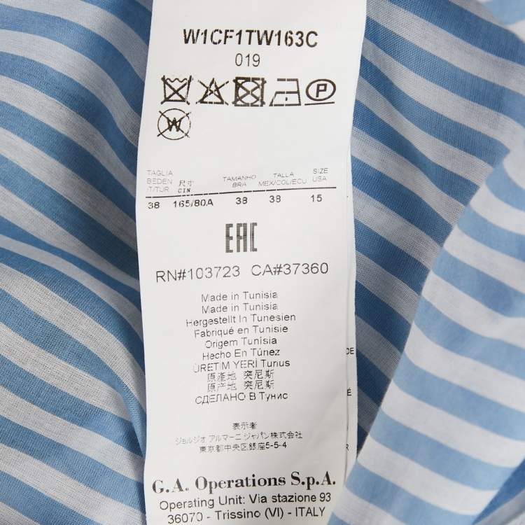 Pre Owned Emporio Armani Blue Striped Cotton Blend Madeiran Collar Shirt S