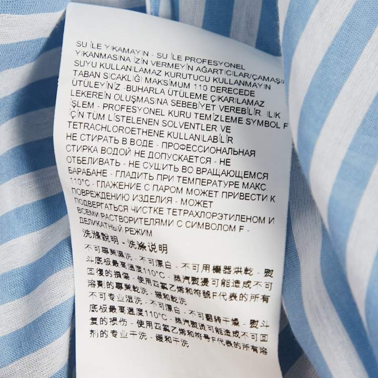 Pre Owned Emporio Armani Blue Striped Cotton Blend Madeiran Collar Shirt S