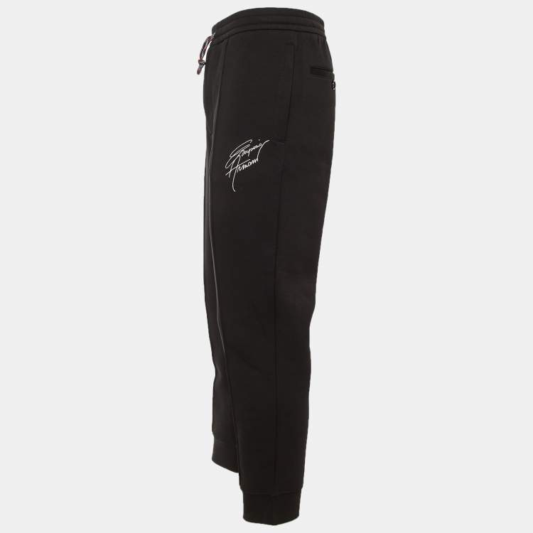 Pre Owned Emporio Armani Black Jersey Logo Embroidered Jogger Pants M
