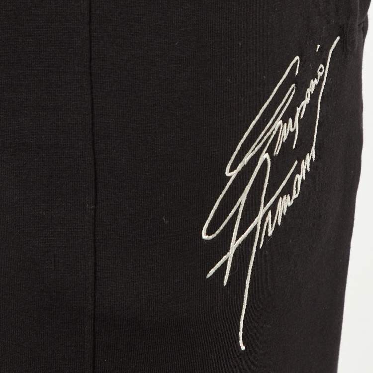 Pre Owned Emporio Armani Black Jersey Logo Embroidered Jogger Pants M