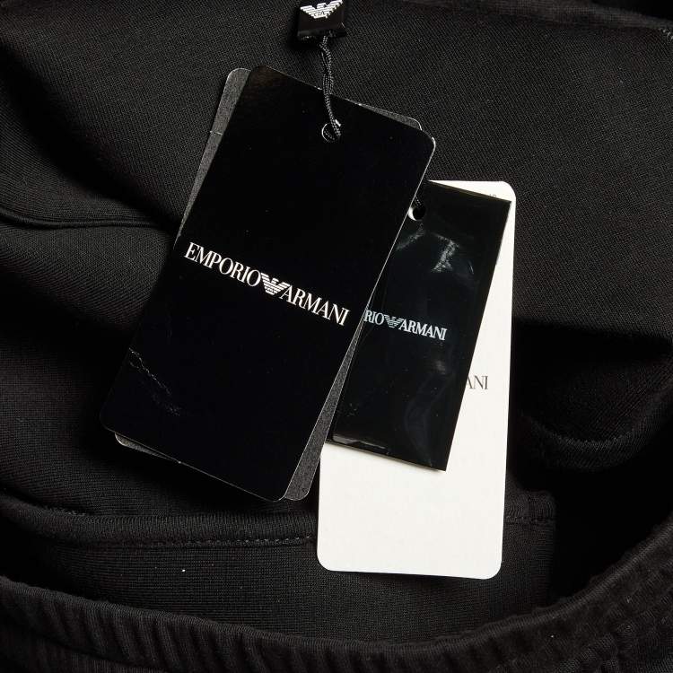 Pre Owned Emporio Armani Black Jersey Logo Embroidered Jogger Pants M