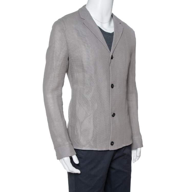 Pre Owned Emporio Armani Grey Linen & Cotton Leno Mesh Jacket XXL