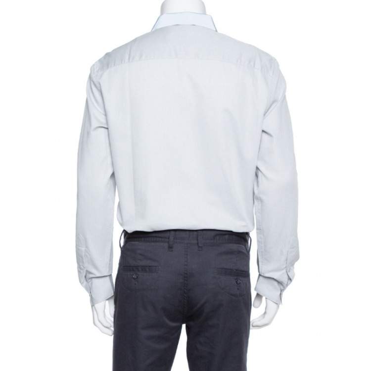 Pre Owned Emporio Armani Grey Textured Cotton Contrast Trim Shirt XL