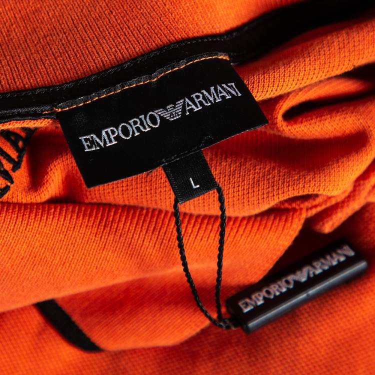Pre Owned Emporio Armani Orange Cotton Contrast Trim Logo Patch Polo T-Shirt L