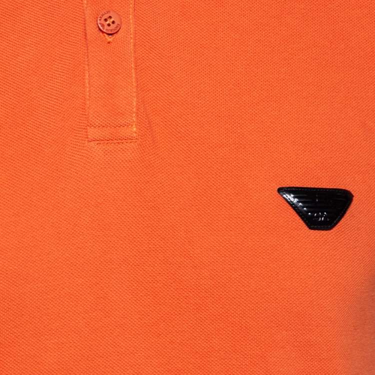 Pre Owned Emporio Armani Orange Cotton Contrast Trim Logo Patch Polo T-Shirt L