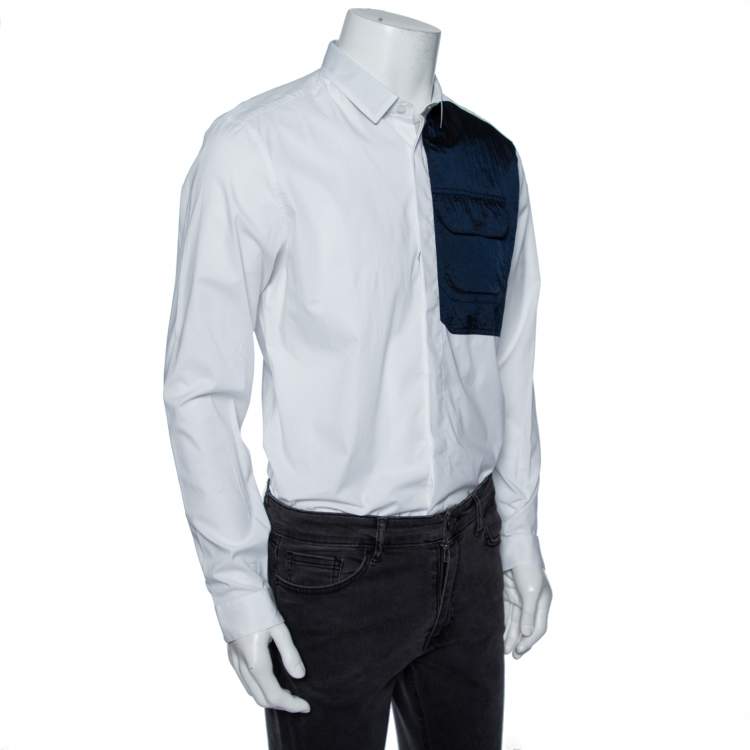 Pre Owned Emporio Armani White Cotton Contrast Synthetic Trim Detail Shirt L  