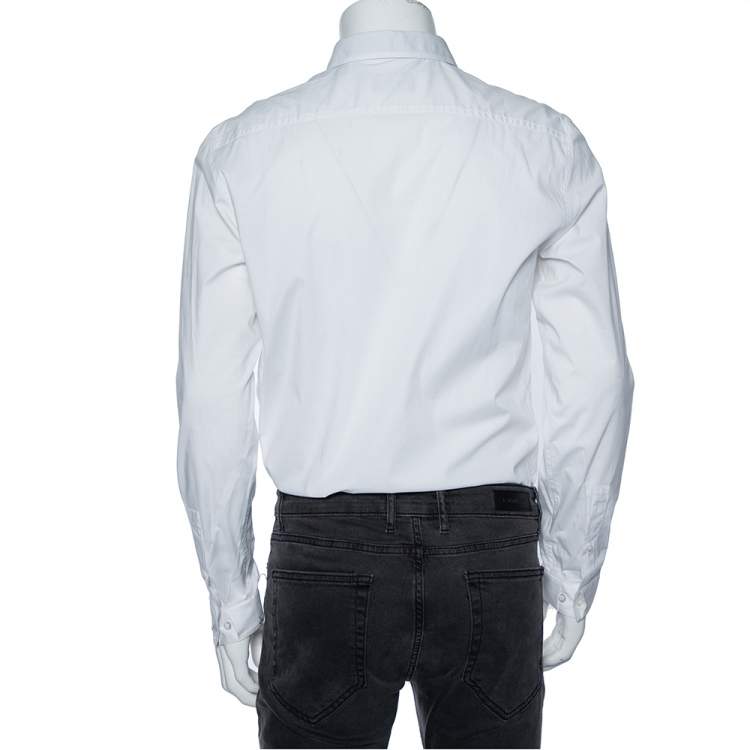 Pre Owned Emporio Armani White Cotton Contrast Synthetic Trim Detail Shirt L  