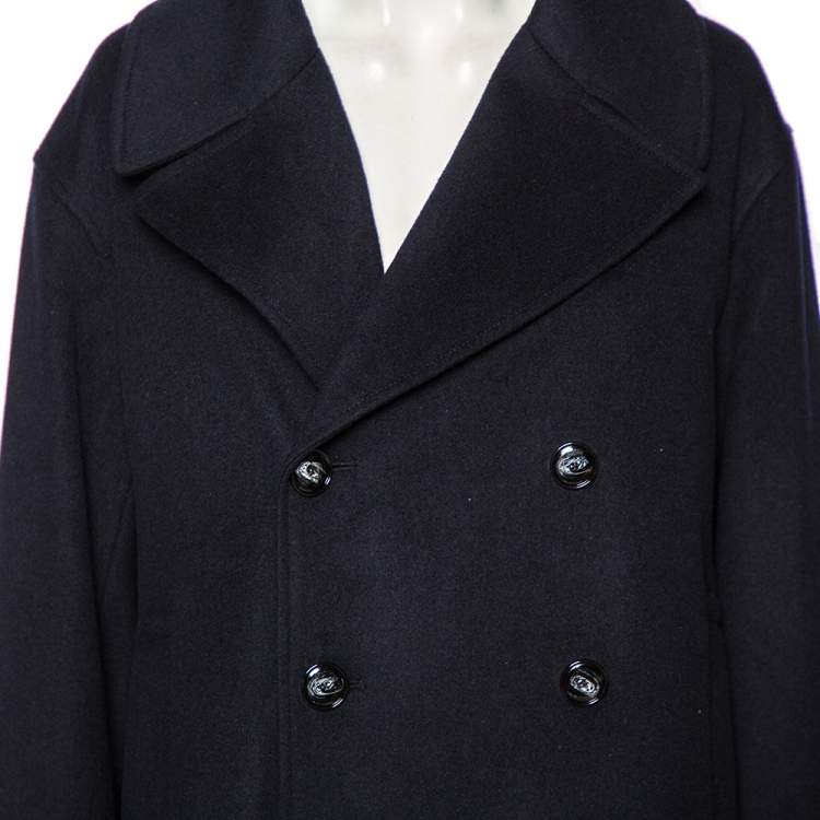 Pre Owned Emporio Armani Navy Blue Cashmere Double Breasted Coat XXXL 