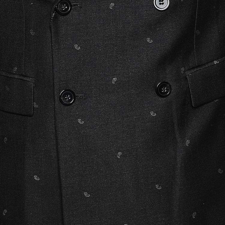 Pre Owned Emporio Armani Black Printed Wool Double Breasted Blazer M