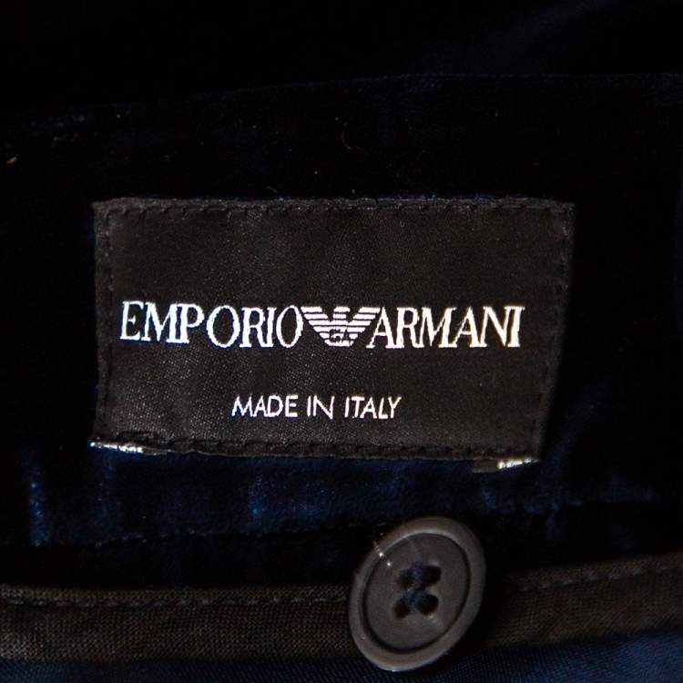 مملوكة مسبقًا Emporio Armani Navy Blue Velvet Side Tightener Detail Pants XXL