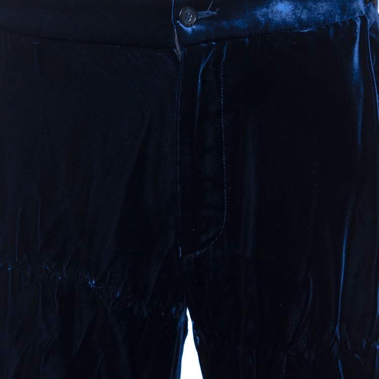 مملوكة مسبقًا Emporio Armani Navy Blue Velvet Side Tightener Detail Pants XXL