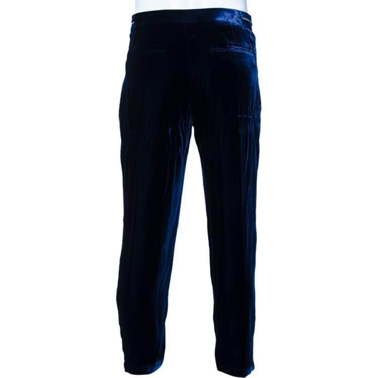 مملوكة مسبقًا Emporio Armani Navy Blue Velvet Side Tightener Detail Pants XXL