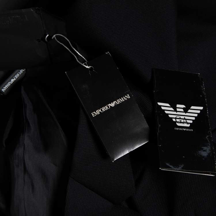 Pre Owned Emporio Armani Dark Blue Pinstriped Wool Single Breasted Suit XXL