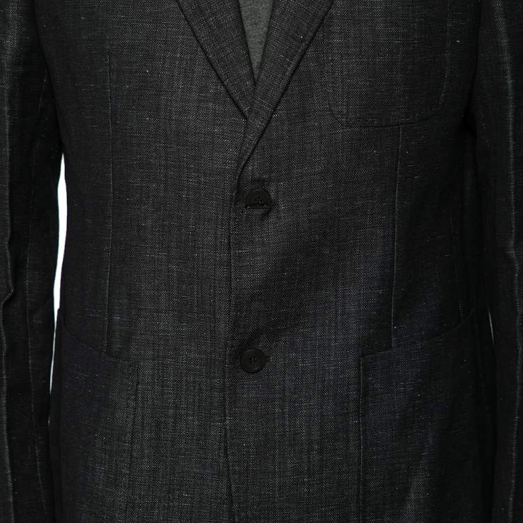 Pre Owned Emporio Armani Charcoal Grey Wool & Linen Single Breasted Blazer XXL
