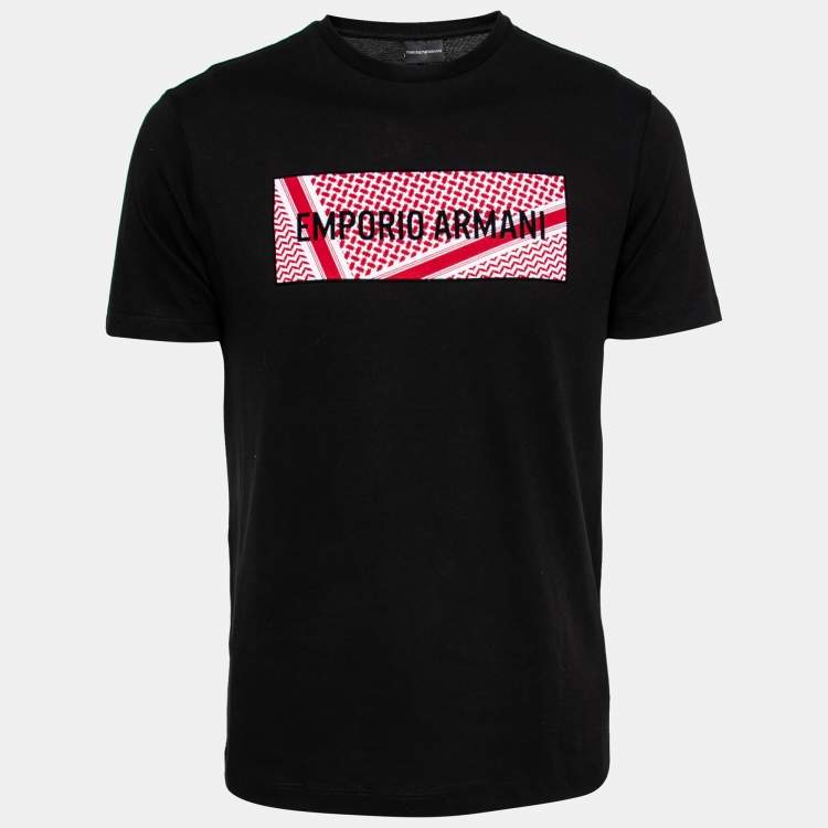 Pre Owned Emporio Armani Black Yashmagh Capsule Logo Print Cotton T-Shirt L