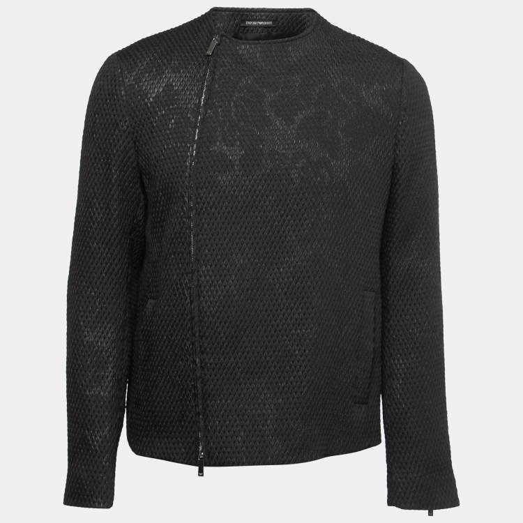 Emporio Armani Black Printed Textured Synthetic Zip-Up Jacket XL