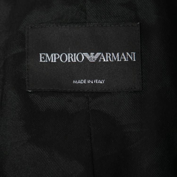 Pre Owned Emporio Armani Black Printed Textured Synthetic Zip-Up Jacket XL