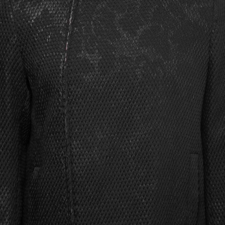 Pre Owned Emporio Armani Black Printed Textured Synthetic Zip-Up Jacket XL