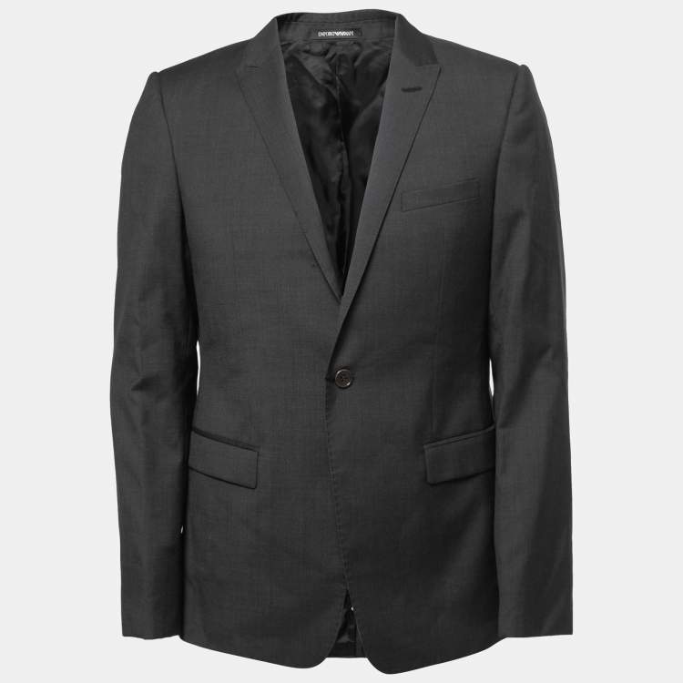مملوكة مسبقًا Emporio Armani Charcoal Grey Wool Single-Button Blazer XL