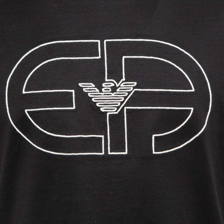 مملوكة مسبقًا Emporio Armani Black Recreate Logo Jersey Crew Neck T-Shirt L