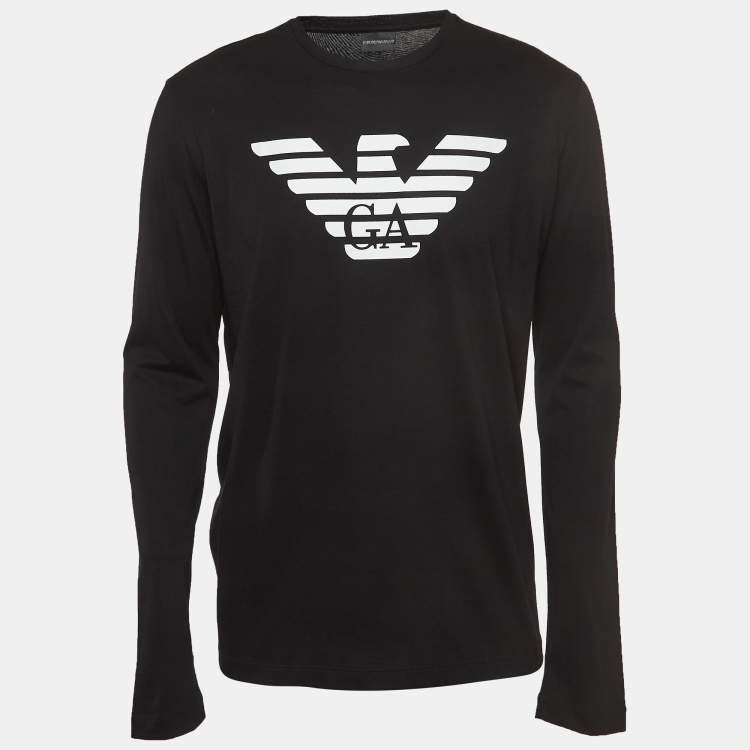 مملوكة مسبقًا Emporio Armani Black Logo Print Pima Cotton Long Sleeve T-Shirt XXXL
