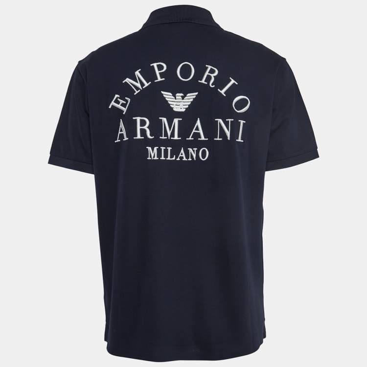 Pre Owned Emporio Armani Navy Blue Logo Embroidered Cotton Polo T-Shirt XXXL