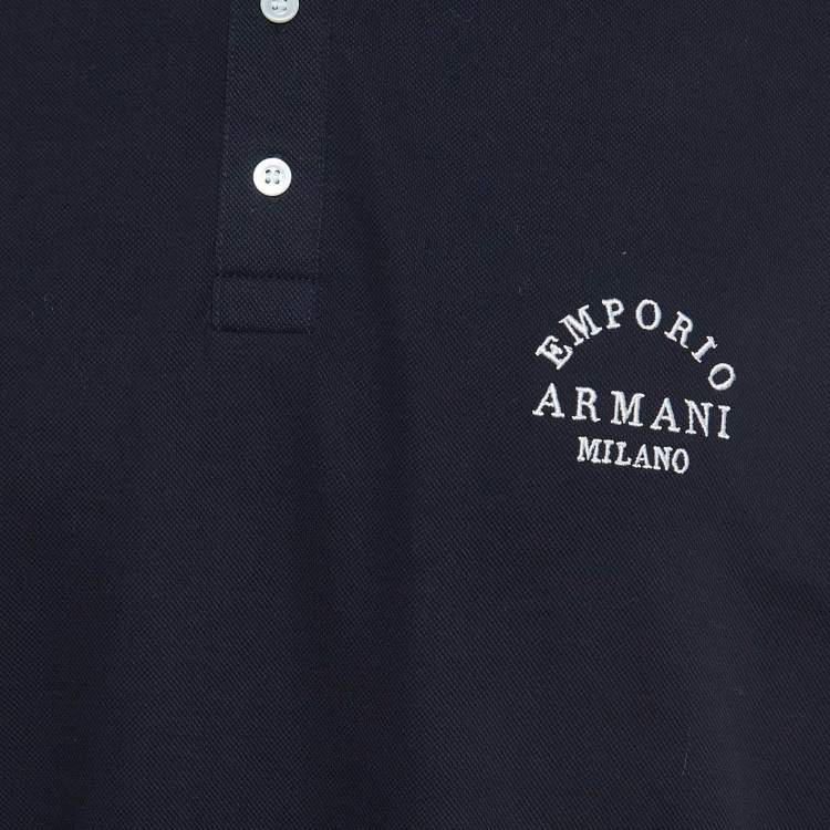 Pre Owned Emporio Armani Navy Blue Logo Embroidered Cotton Polo T-Shirt XXXL