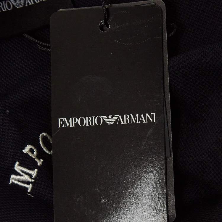 Pre Owned Emporio Armani Navy Blue Logo Embroidered Cotton Polo T-Shirt XXXL