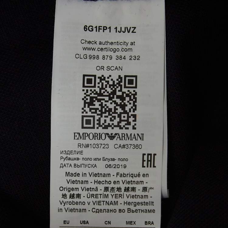 Pre Owned Emporio Armani Navy Blue Logo Embroidered Cotton Polo T-Shirt XXXL