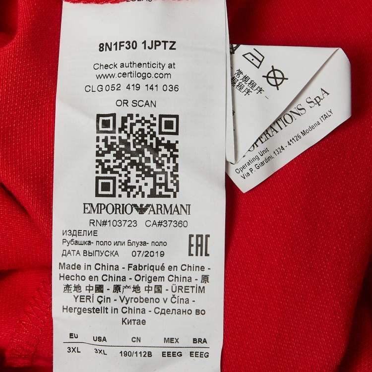 Pre Owned Emporio Armani Red Cotton Pique Polo T-Shirt 3XL