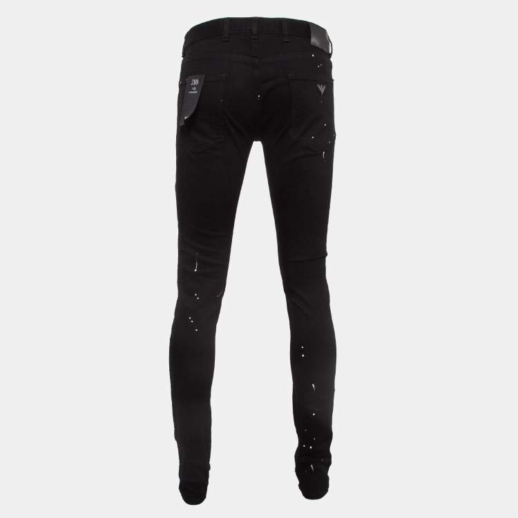 Pre Owned Emporio Armani Black Paint Splash Denim Extra Slim Fit J10 Jeans M Waist 31"