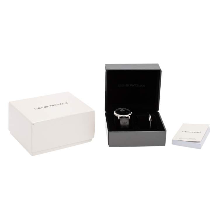 Pre Owned Emporio Armani Black Stainless Steel AR80012 Men's Bracelet & Wristwatch Set 43 mm