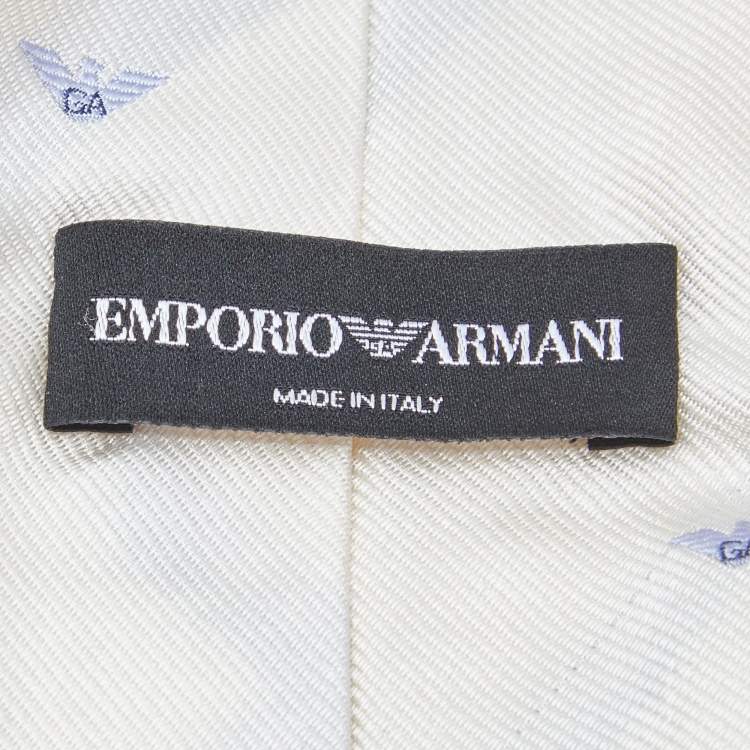 Pre Owned Emporio Armani Cream Logo Jacquard Silk Traditional Tie 