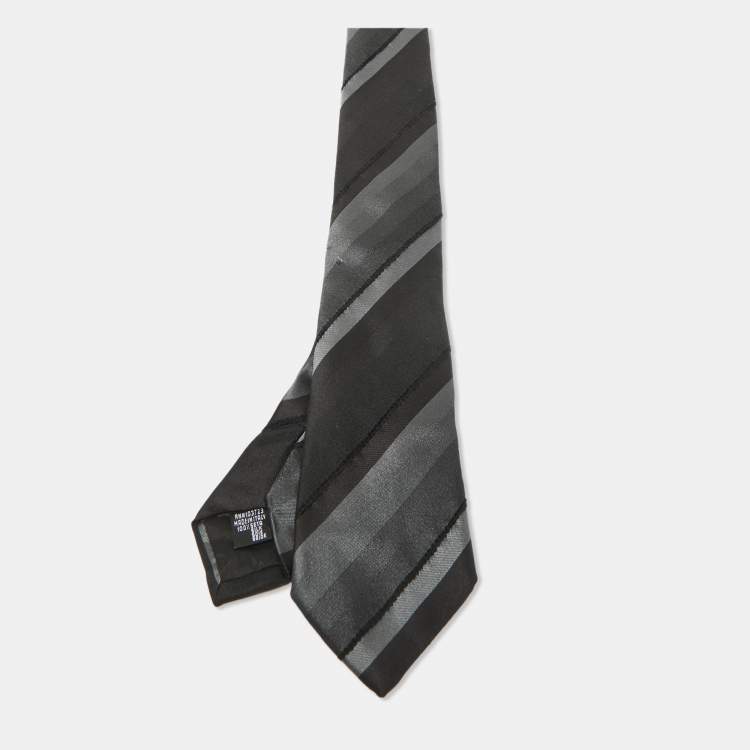 Emporio Armani Black Striped Silk Skinny Tie Emporio Armani The Luxury Closet