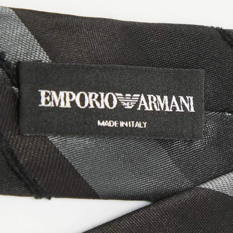 Pre Owned Emporio Armani Black Striped Silk Skinny Tie