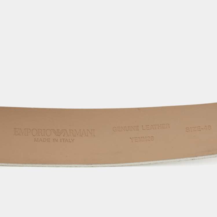 Pre Owned Emporio Armani White Leather Cut to Size Logo Buckle Belt