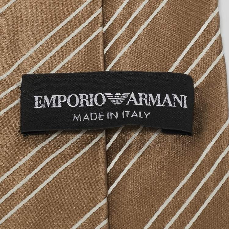 Pre Owned Emporio Armani Brown Striped Silk Classic Tie