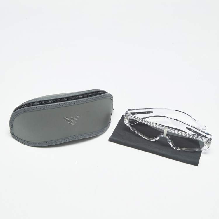 Pre Owned Emporio Armani Clear/Light Grey EA4167 Shield Sunglasses