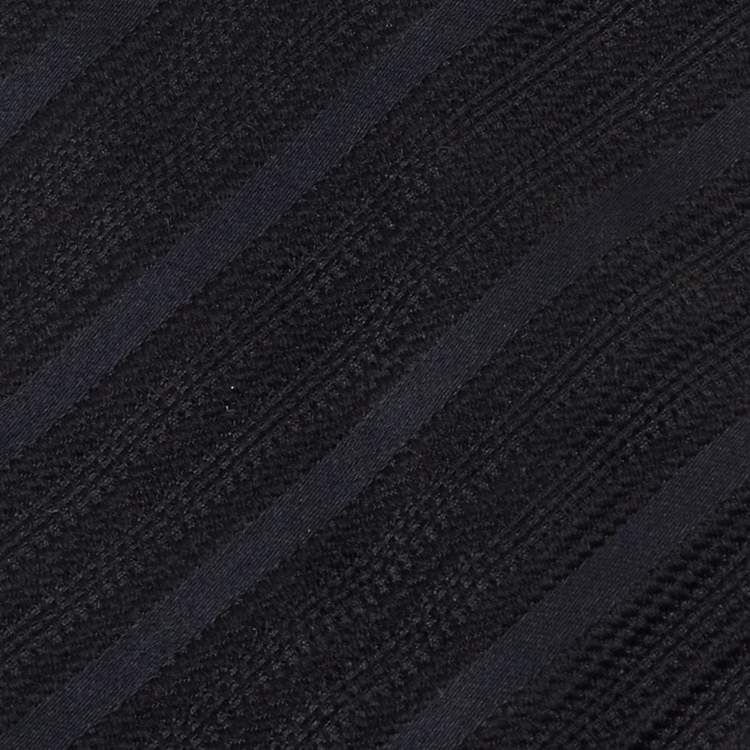 Pre Owned Emporio Armani Black Striped Jacquard Silk Tie