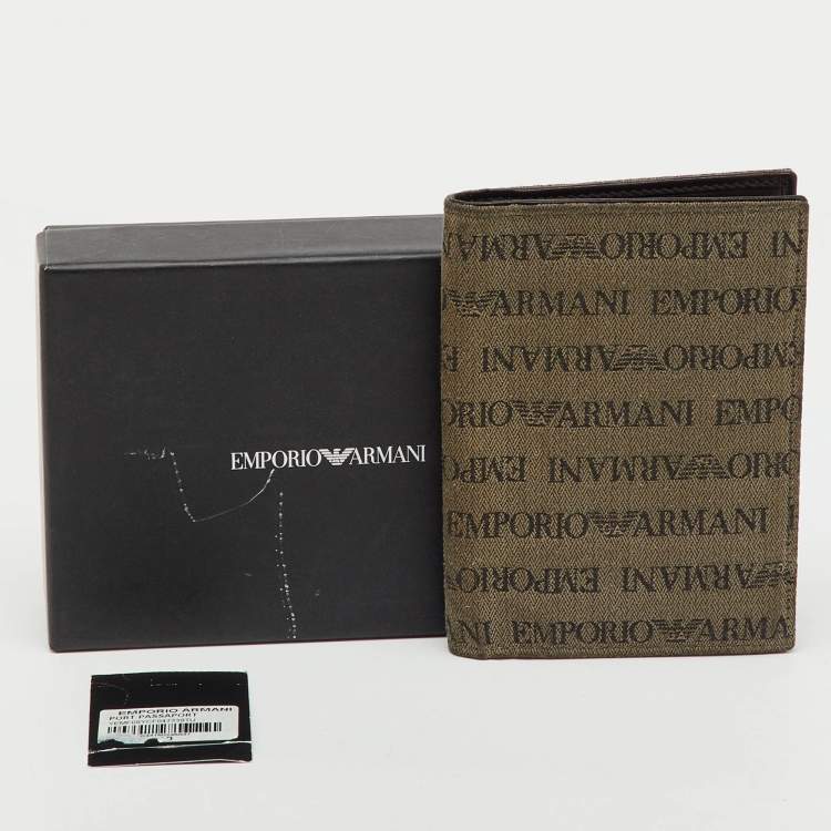 Pre Owned Emporio Armani Brown Canvas Logo Print Passport Holder