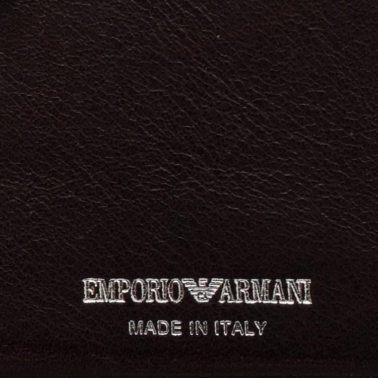 Pre Owned Emporio Armani Brown Canvas Logo Print Passport Holder