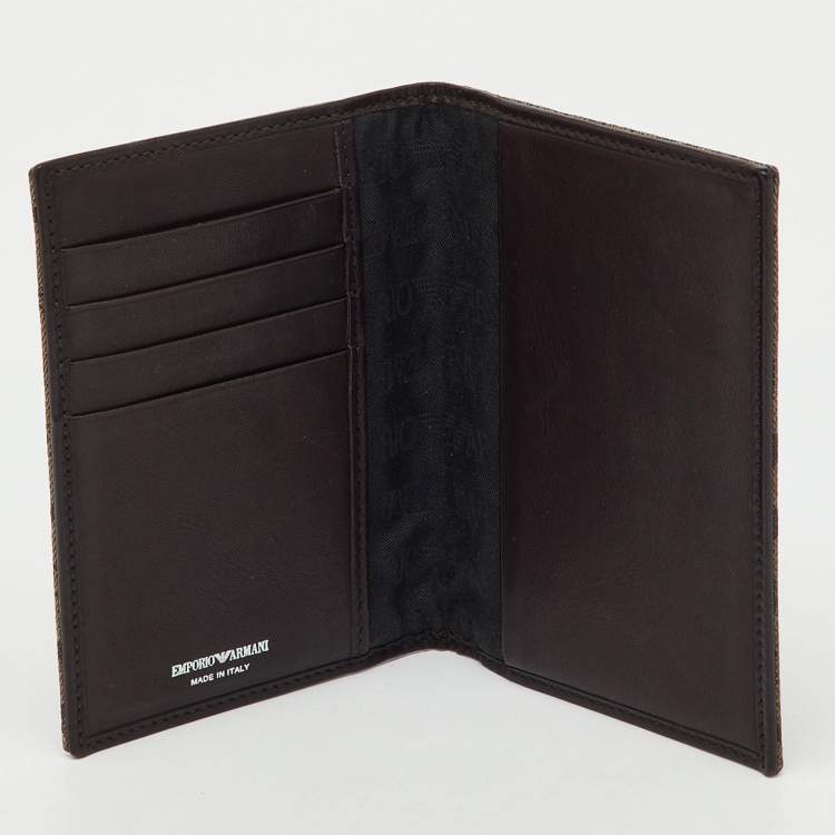 Pre Owned Emporio Armani Brown Canvas Logo Print Passport Holder